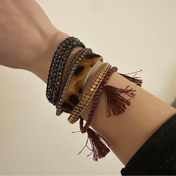 Victoria Emerson Leopard Print Cuff stacking Bracelet Gold Crystal Boho - Picture 1 of 8